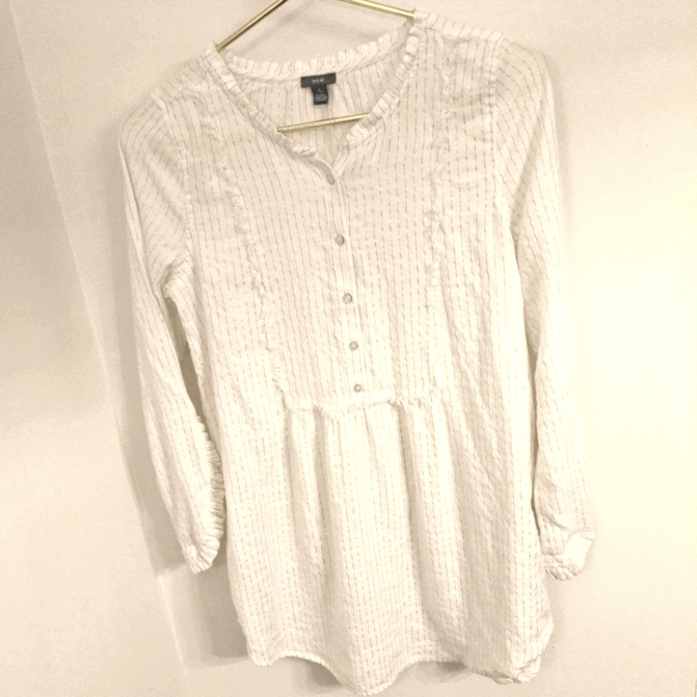 Aerie White Gold Flannel Shirt Pajama Top XS